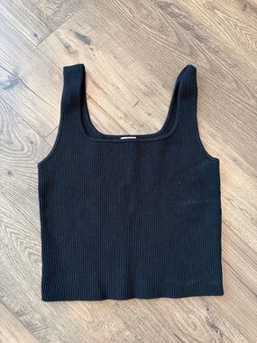 Abercrombie & Fitch Black Ribbed Square-Neck Crop Sweater Tank